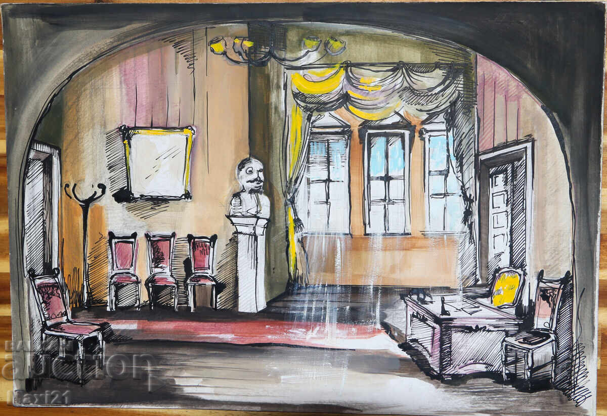 Έργο γκουάς, σκηνικός εσωτερικός χώρος με τιμή 150.00 BGN | € 76.69