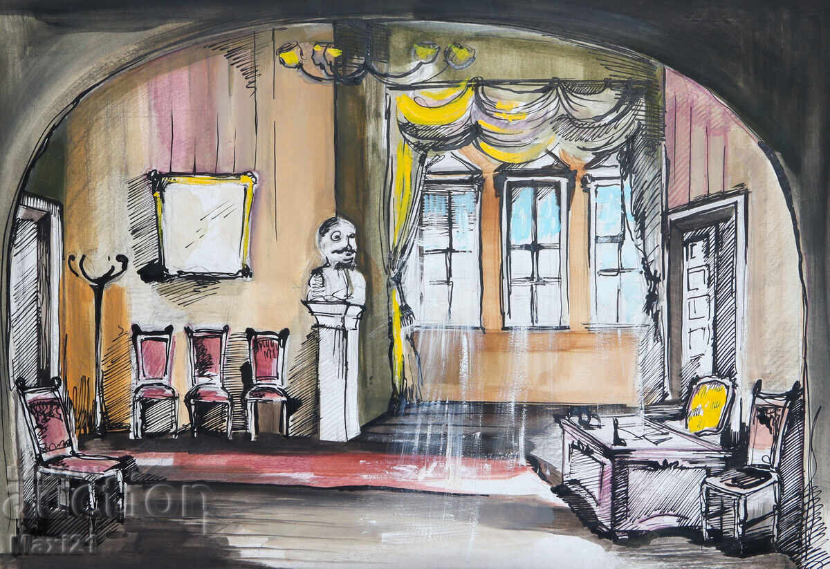 Έργο γκουάς, σκηνικός εσωτερικός χώρος