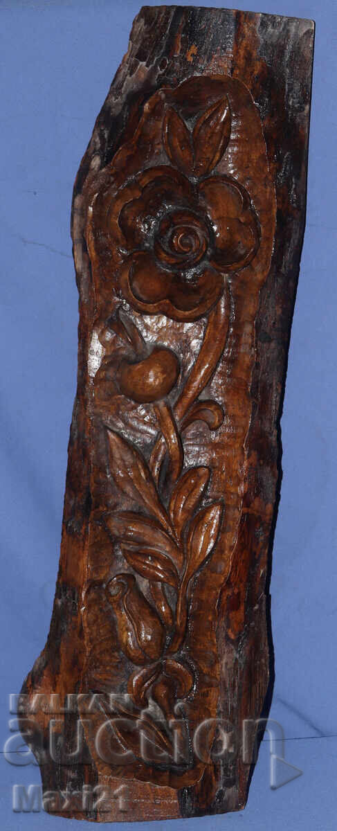 Ξυλόγλυπτο πάνελ νεκρής φύσης με φλοράλ μοτίβα