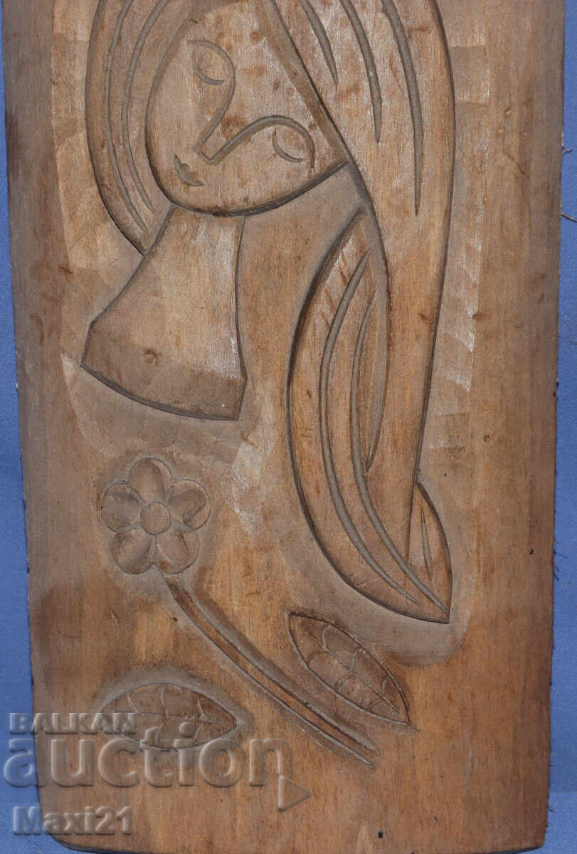 Handmade wood carving panel, female portrait - 5 Handmade wood carving panel, female portrait - 5