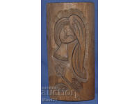 Handmade wood carving panel, female portrait