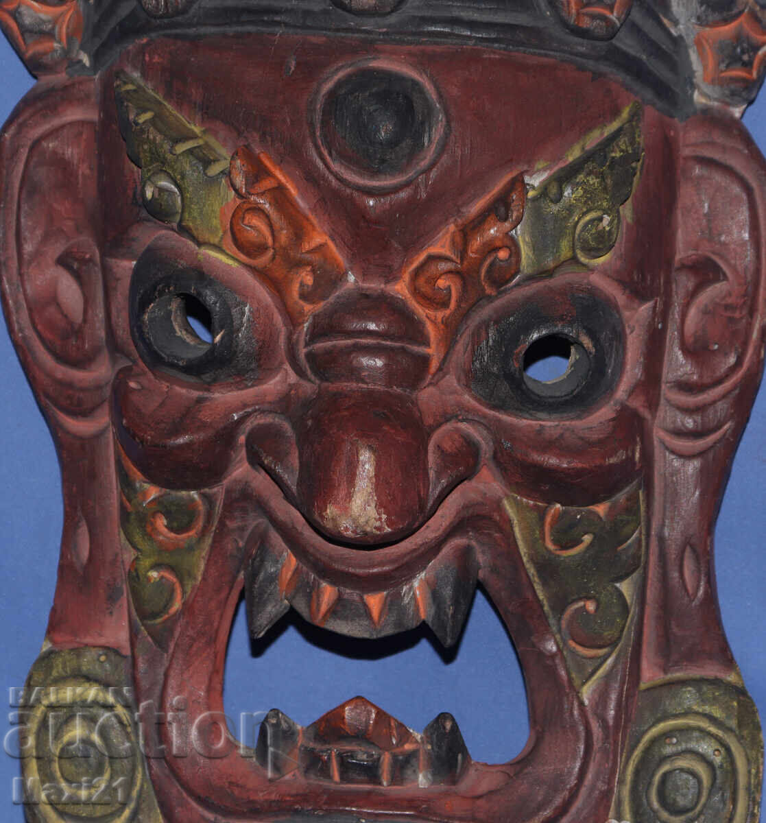 Hand-carved wooden panel mask - 6