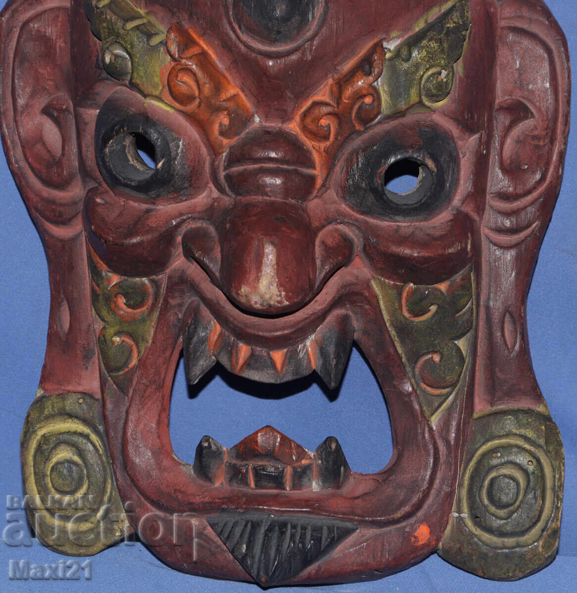Hand-carved wooden panel mask - 7