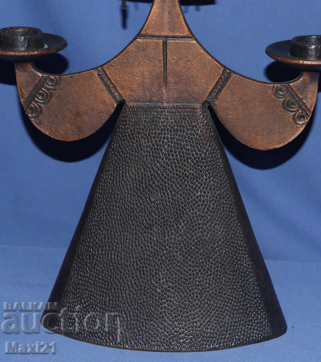 Decorative Russian metal candlestick, woman in traditional costume - 5