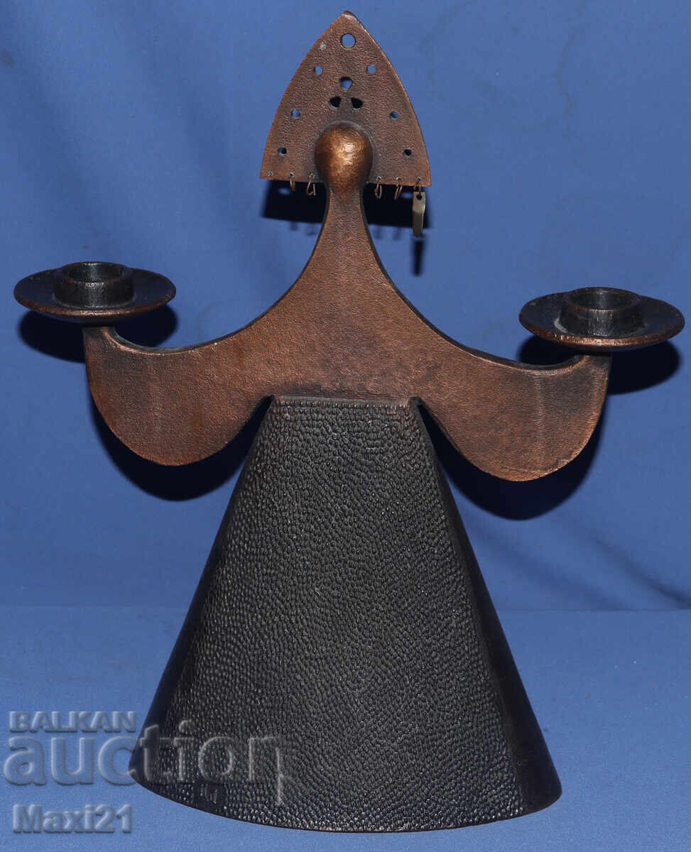 Decorative Russian metal candlestick, woman in traditional costume - 7
