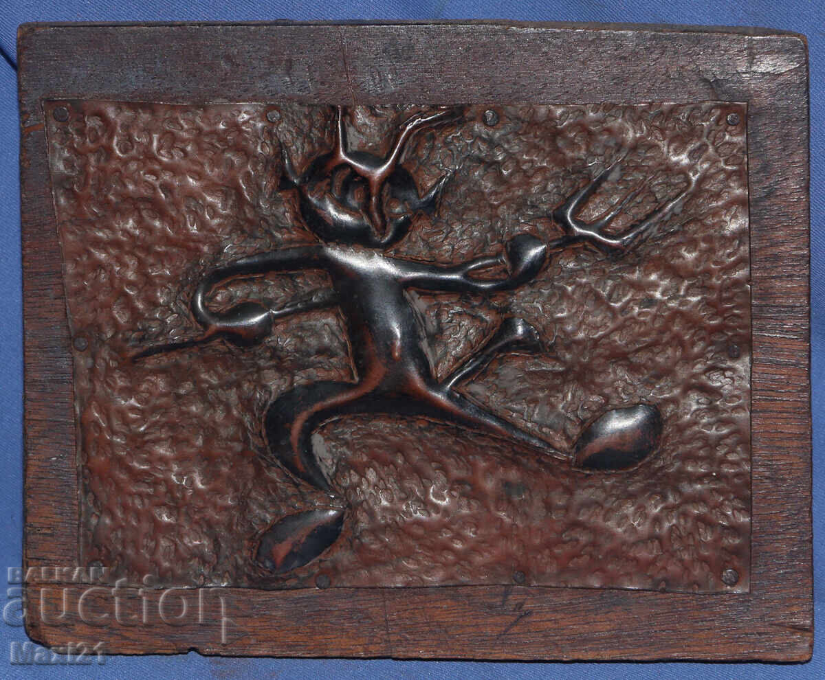 Decorative handmade copper plaque, devil with price 120.00 BGN | € 61.36