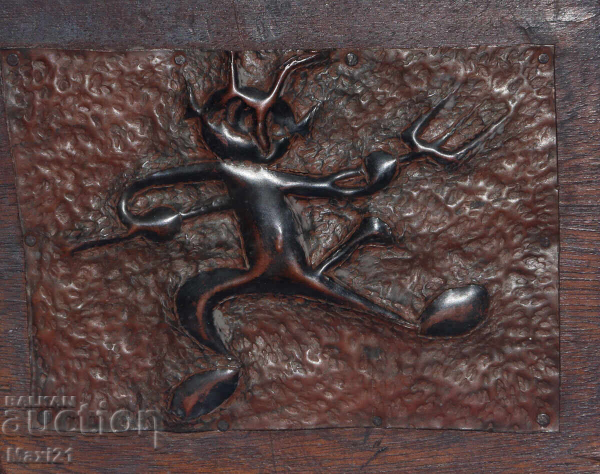 Auction  Decorative handmade copper plaque, devil