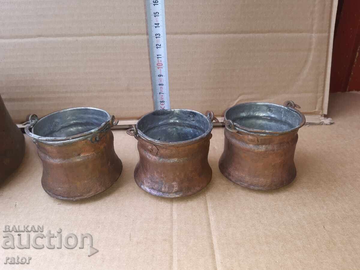 Παράδοση Παλιά χάλκινα σφυρήλατα τηγάνια - 7 τεμάχια, τηγάνι, κανάτι, δοχείο