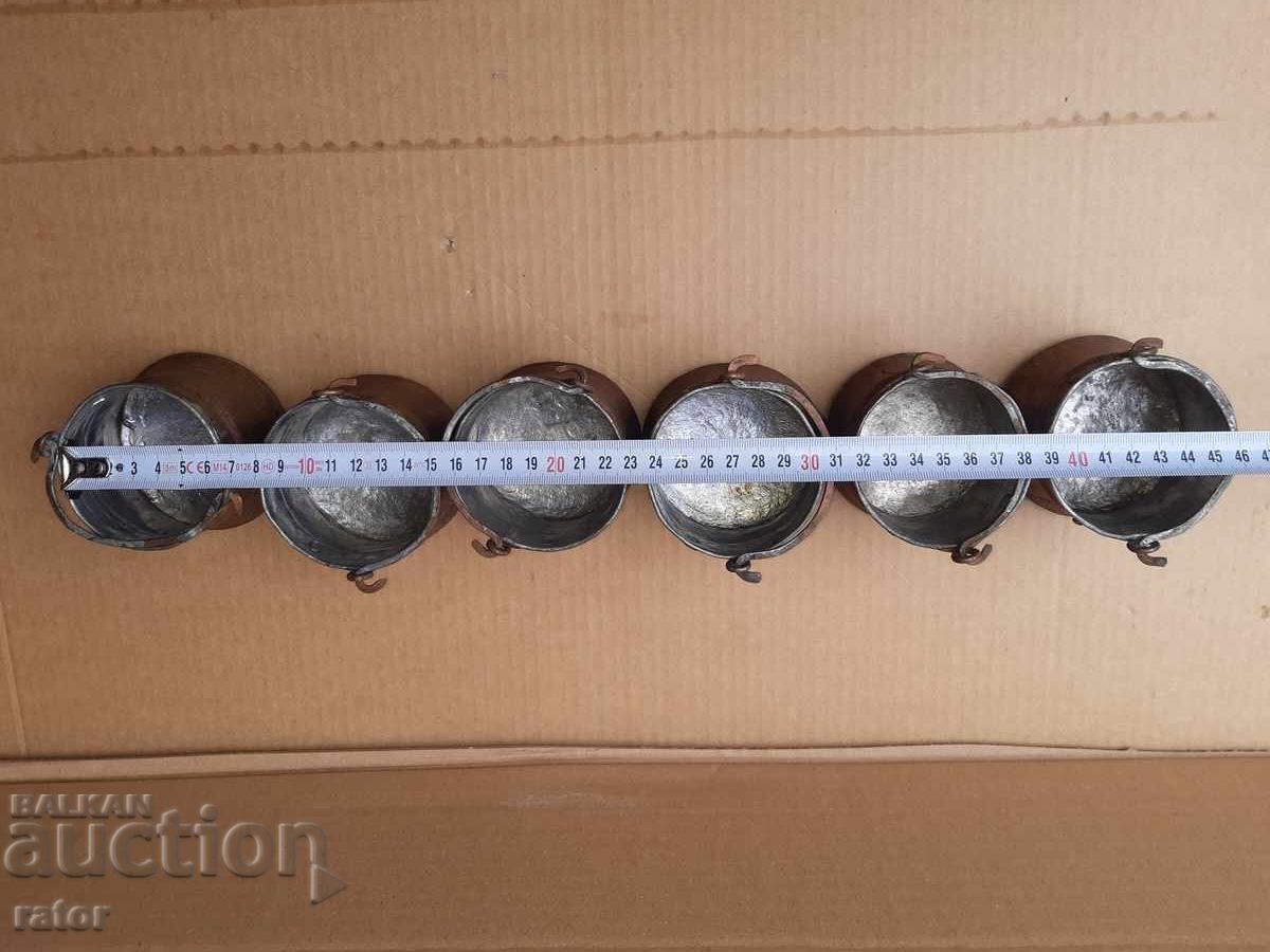 Παλιά χάλκινα σφυρήλατα τηγάνια - 7 τεμάχια, τηγάνι, κανάτι, δοχείο - 7