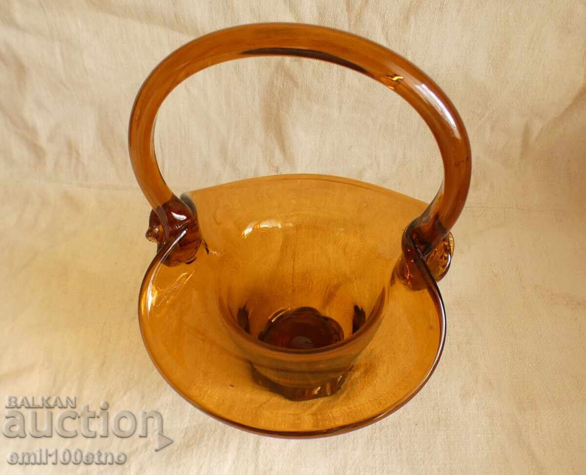 Delivery of Candy Dish Fruit Bowl Basket Colored Glass Handmade