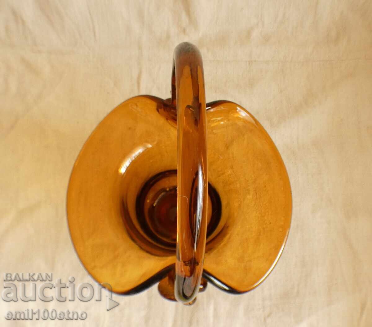 Candy Dish Fruit Bowl Basket Colored Glass Handmade - 7