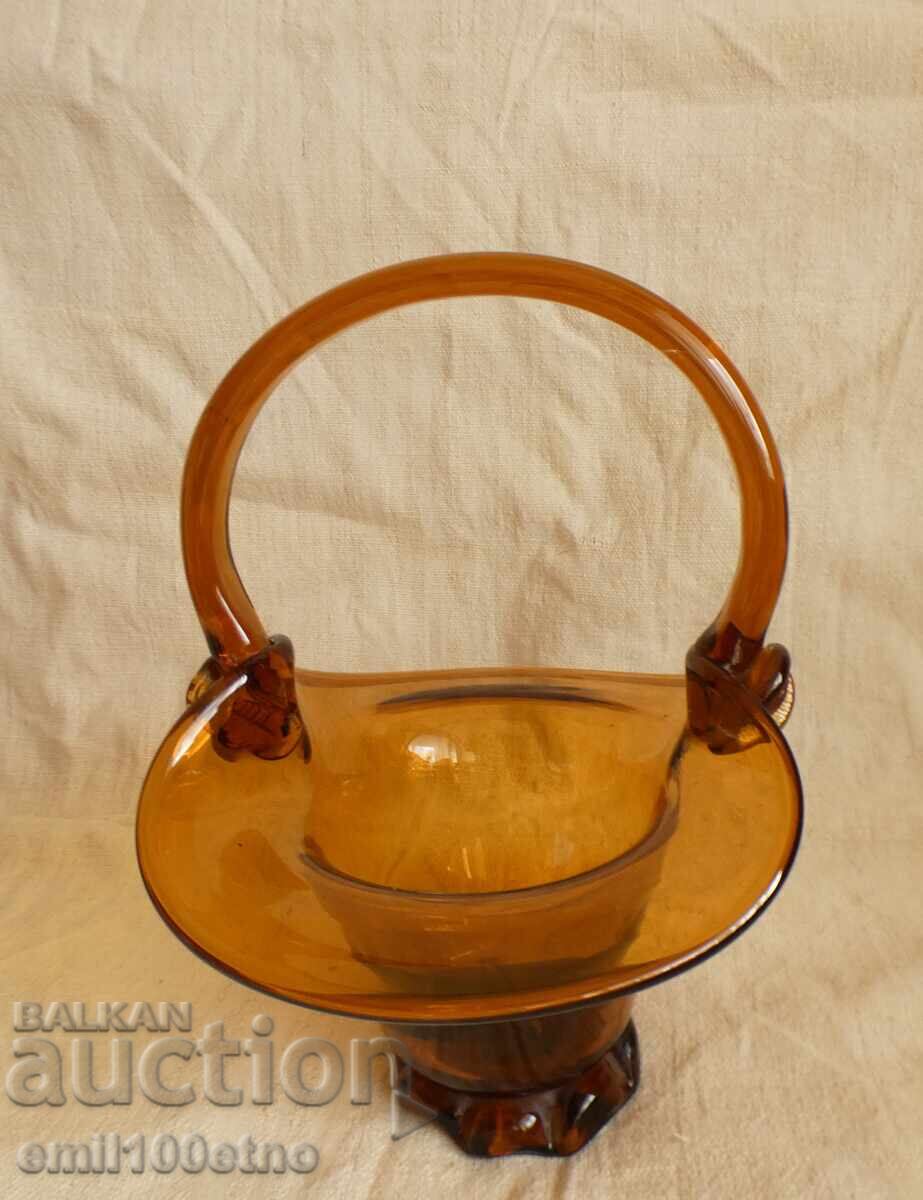 Candy Dish Fruit Bowl Basket Colored Glass Handmade