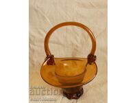 Bombonieră Fructieră Coșuleț sticlă colorată lucrate manual