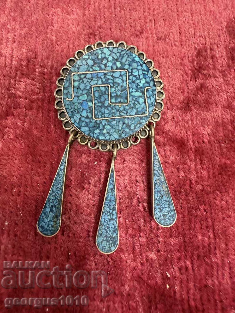 Ασημένια καρφίτσα/μενταγιόν με τυρκουάζ №7490 με τιμή 120.00 BGN | € 61.36