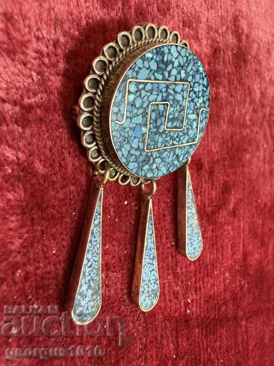 Δημοπρασία Ασημένια καρφίτσα/μενταγιόν με τυρκουάζ №7490