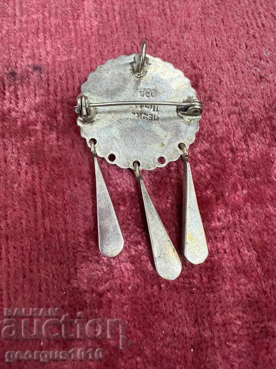 Παράδοση Ασημένια καρφίτσα/μενταγιόν με τυρκουάζ №7490