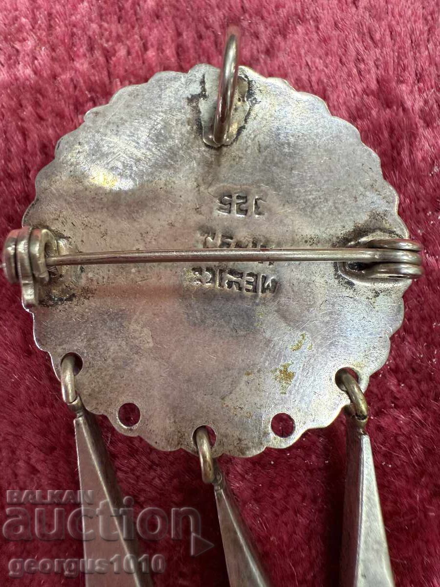 Ασημένια καρφίτσα/μενταγιόν με τυρκουάζ №7490 - 5