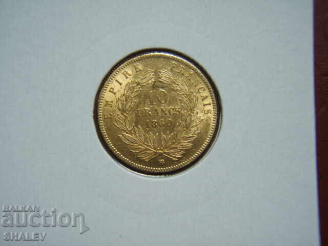 Livrarea 10 Franci 1860 BB Franța (10 franka Frantsiya) /2 - AU (zlato)