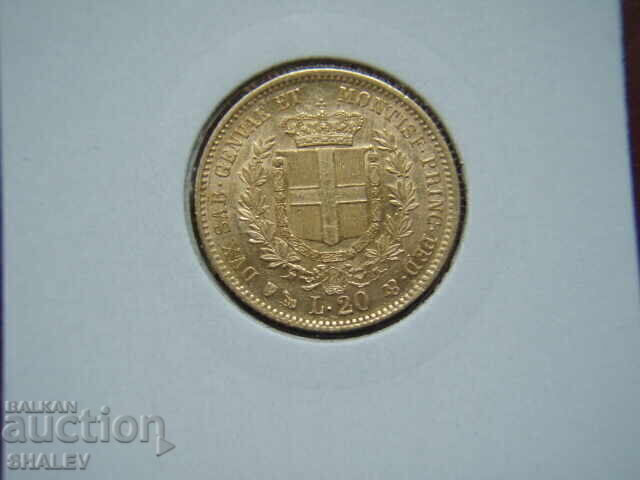 Livrarea 20 Lire 1853 P Sardinia / Italia (Sardiniya) - AU+ (zlato)