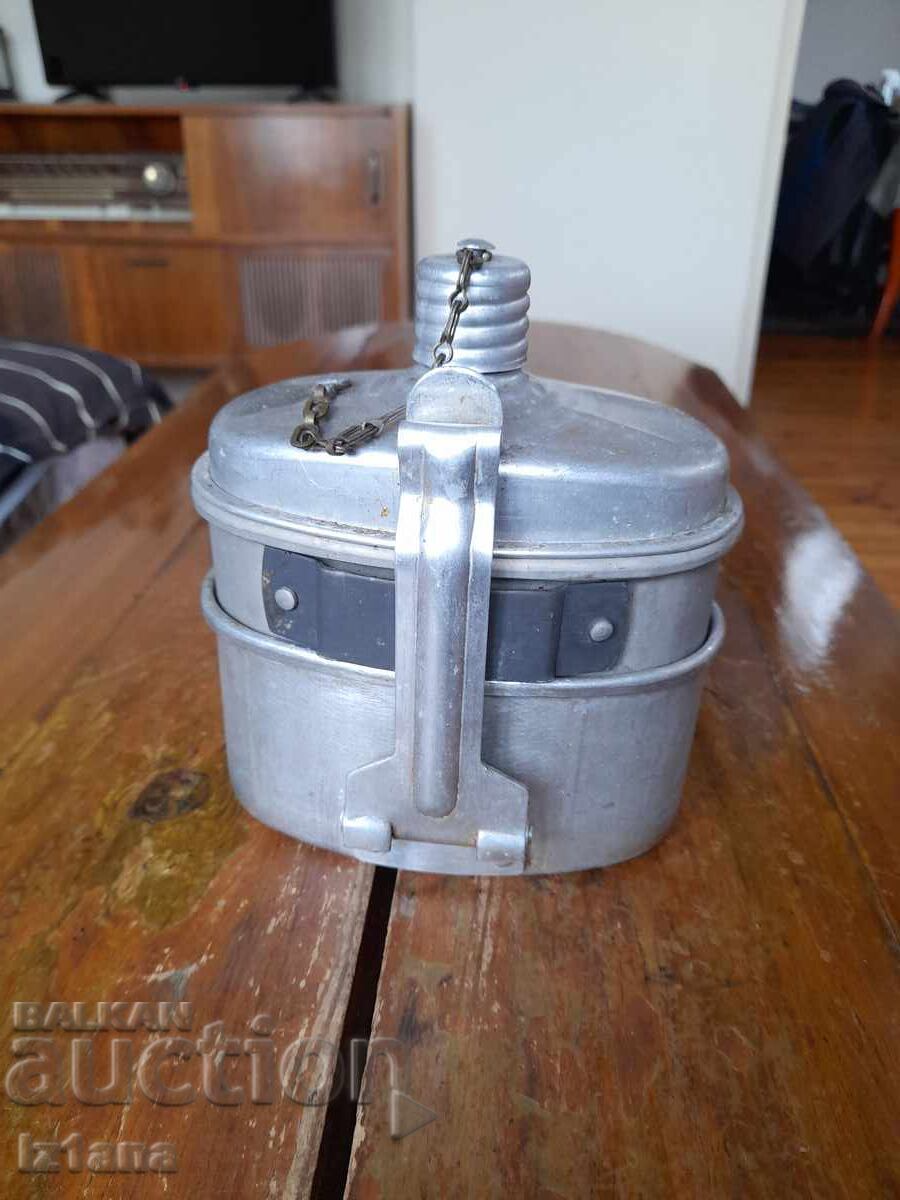 Auction  Old military canteen, cans
