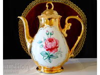Cană porțelan bavarez, aur pur, trandafir, baroc