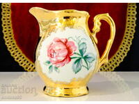 Cană bavareză din porțelan, aur pur, trandafir, baroc