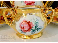 Zahărniță porțelan bavarez, aur pur, trandafir, baroc