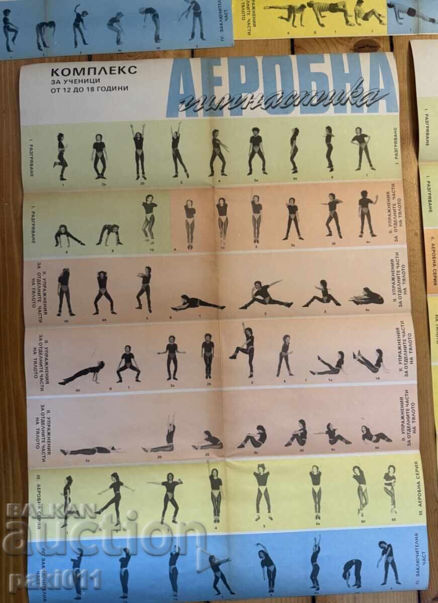 5 afișe aerobică din perioada socialistă, 1980, fitness cu preț 150.00 BGN | € 76.69