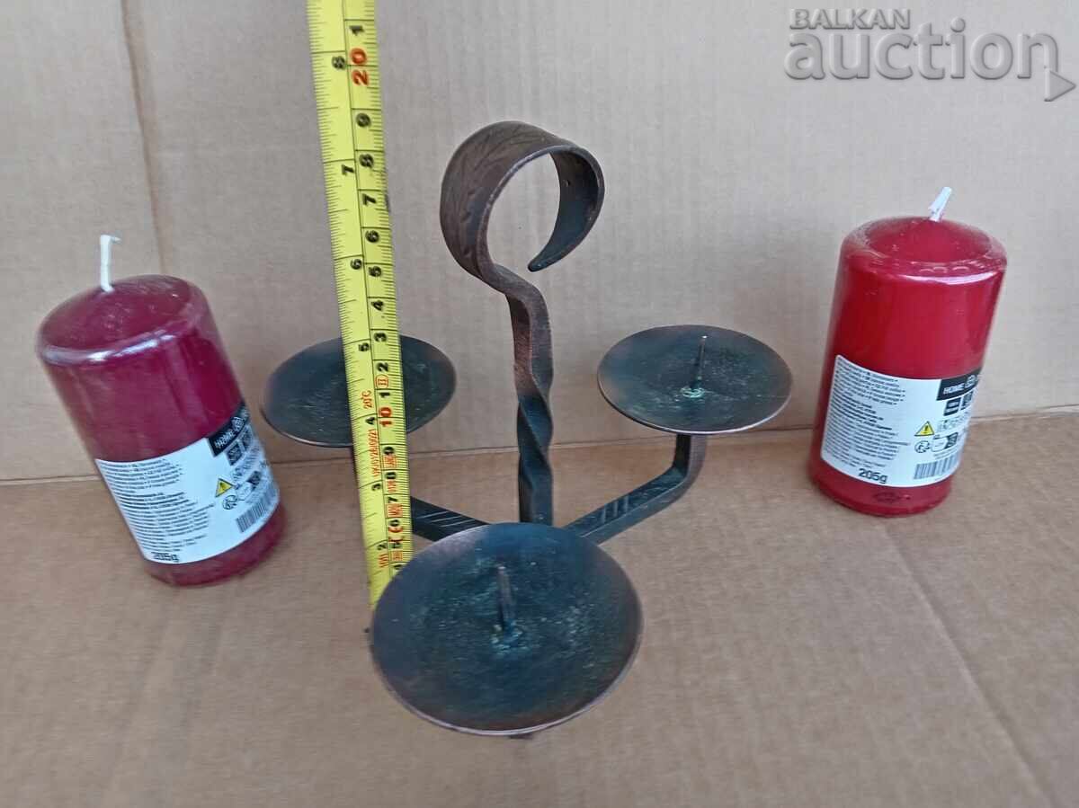 Старинен железен с медно покритие ръчно изработен свещник - 5