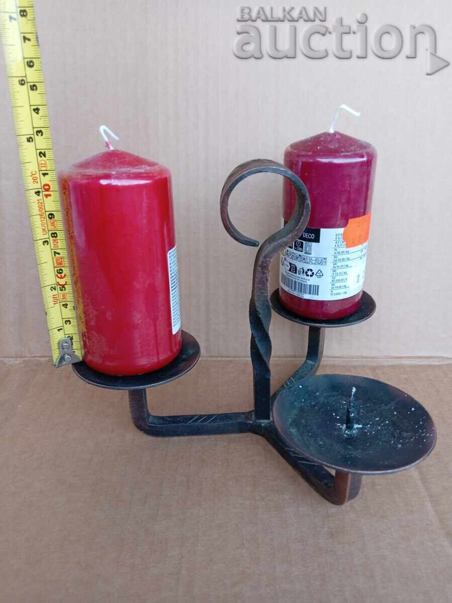 Старинен железен с медно покритие ръчно изработен свещник - 6