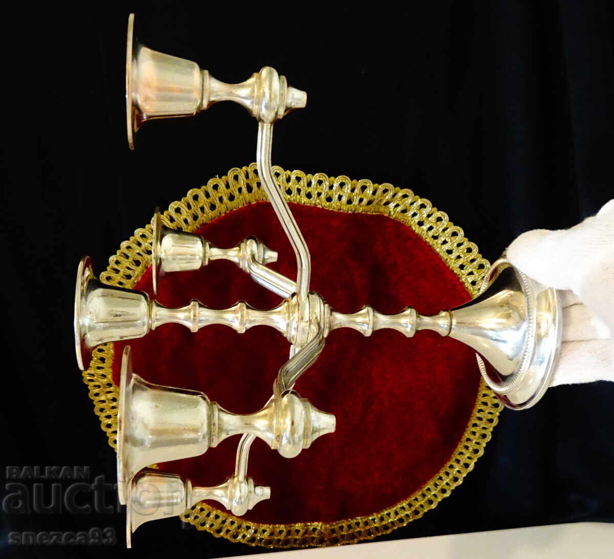 Delivery of Silver-plated candlestick, five-arm, pure copper, 21 cm