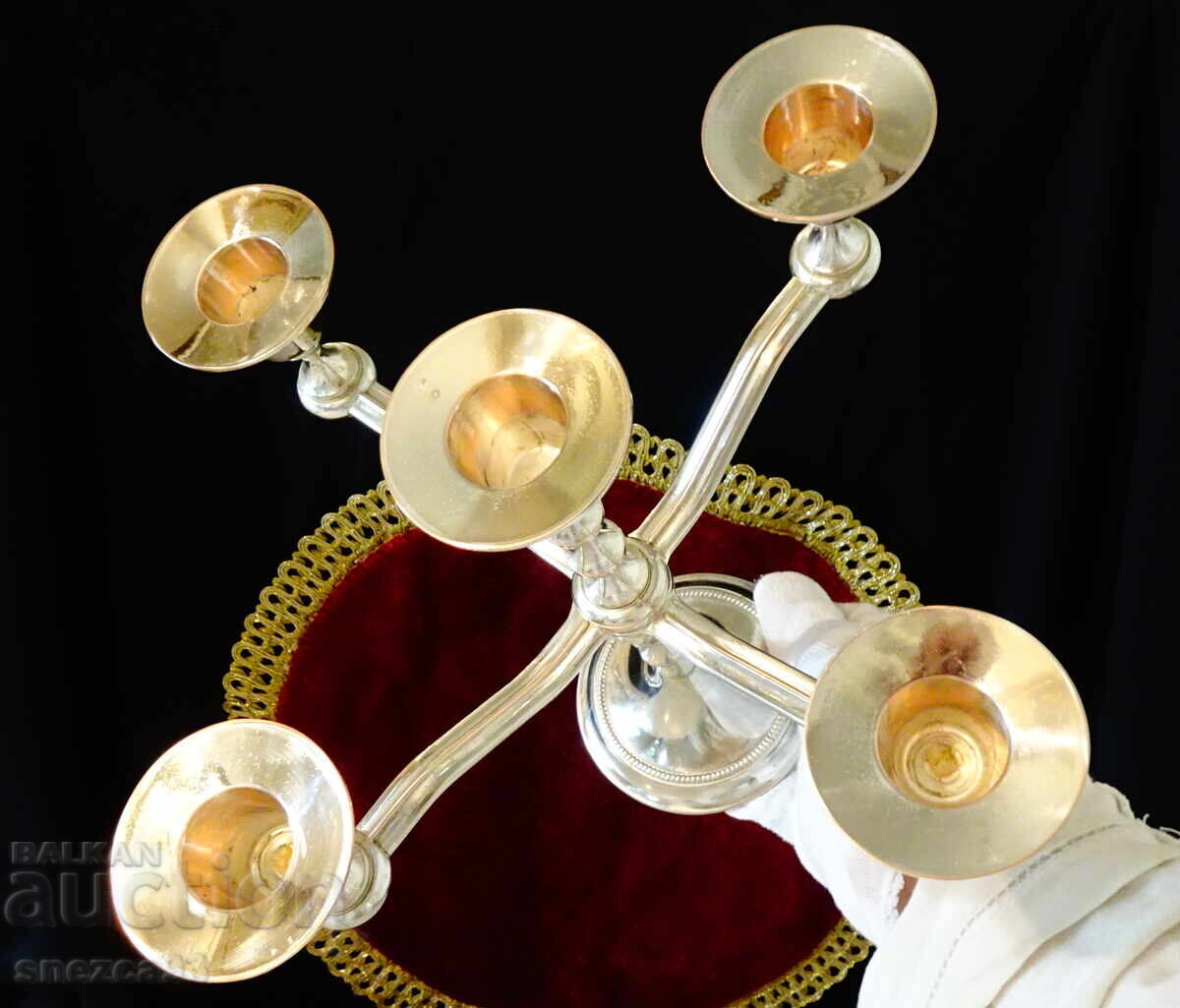 Silver-plated candlestick, five-arm, pure copper, 21 cm - 5