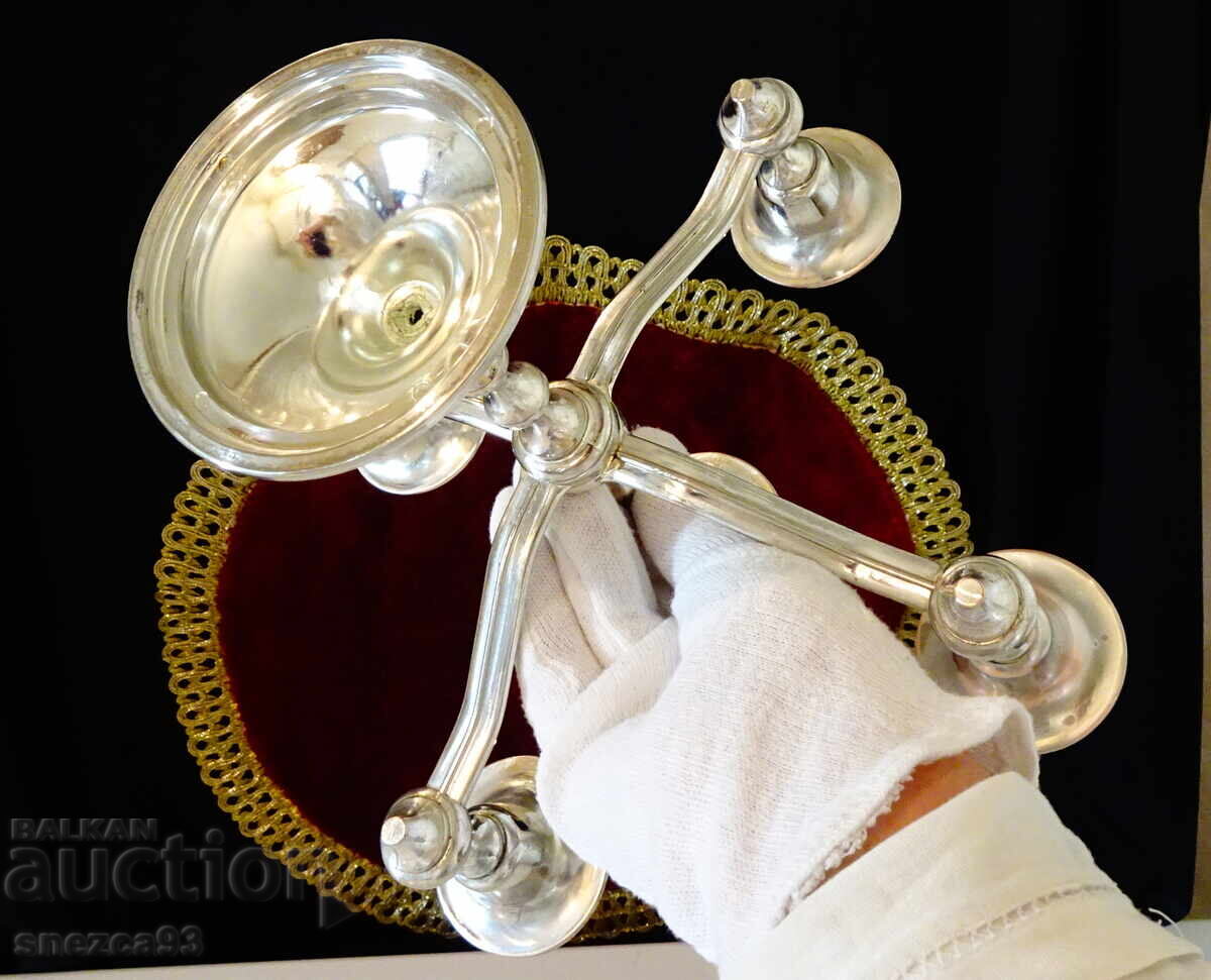 Silver-plated candlestick, five-arm, pure copper, 21 cm - 6