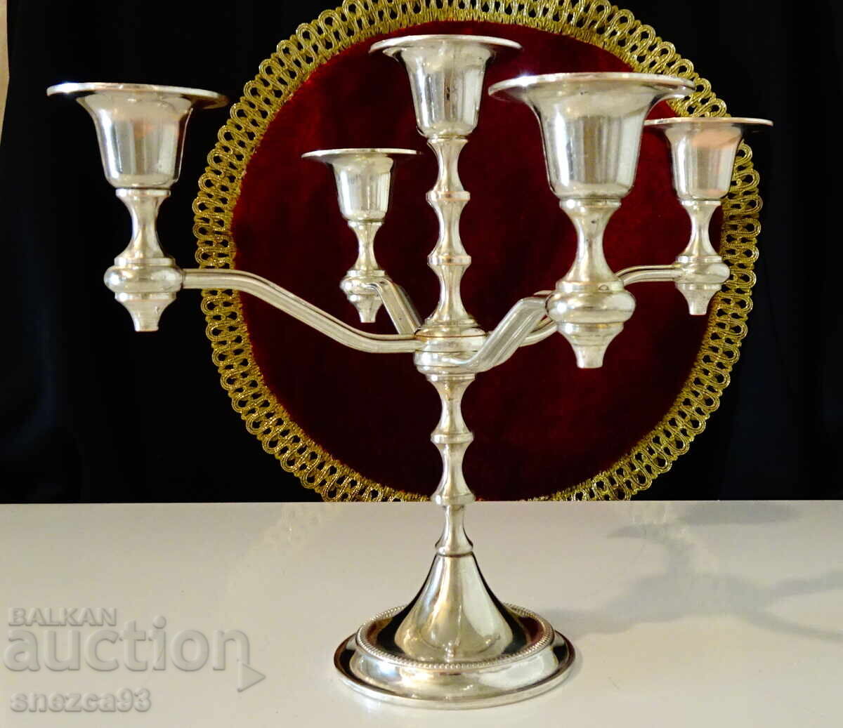 Silver-plated candlestick, five-arm, pure copper, 21 cm