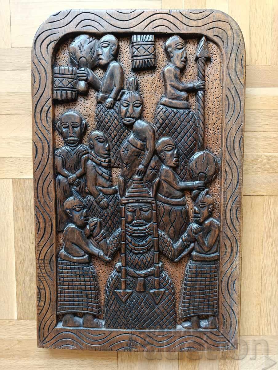 Old African wood carving panel