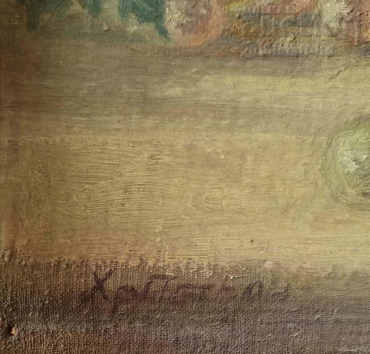 Картина, натюрморт, худ. Хр. Петров, 1950-те год. с цена 850.00 лв. | € 434.60