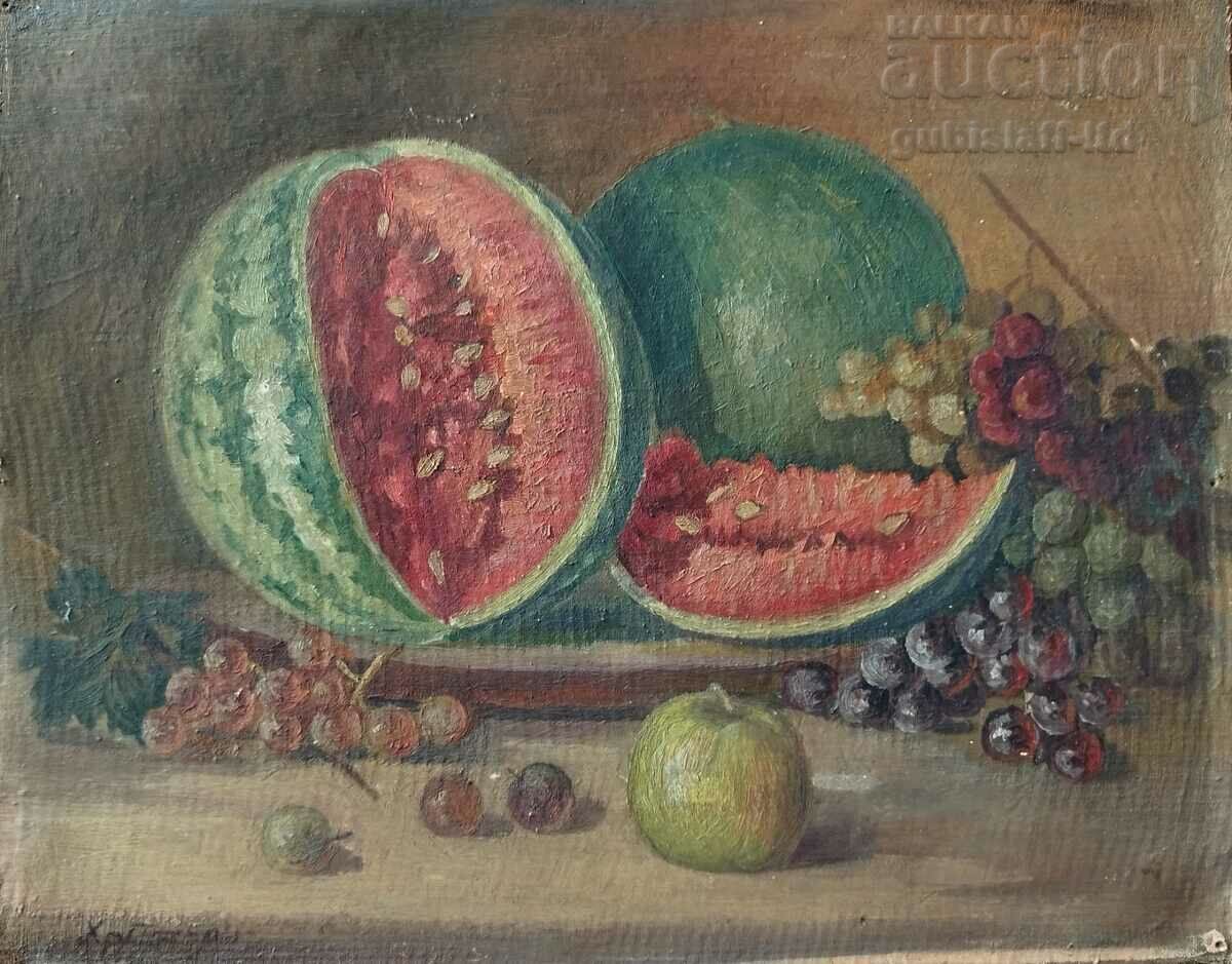 Картина, натюрморт, худ. Хр. Петров, 1950-те год.