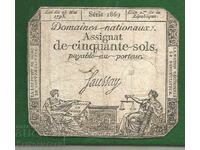 Revoluția Franceză Franța Assignat 50 Sols 1793 Ref 1869