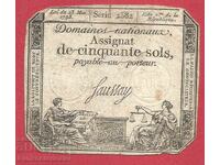 Revoluția Franceză Franța Assignat 50 Sols 1793 Ref 2582