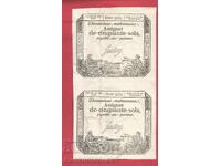 Revoluția Franceză Franța Assignat 50 Sols 1793 Ref 3355