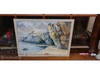 Tablou-ACVAREL-LACUL OHRID-ART.-,,VLADIMIR RILSKI