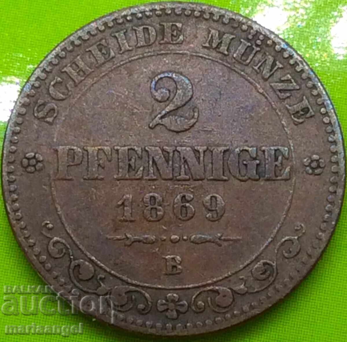 Παράδοση 2 πφένιγκ 1869 Γερμανία Σαξονία