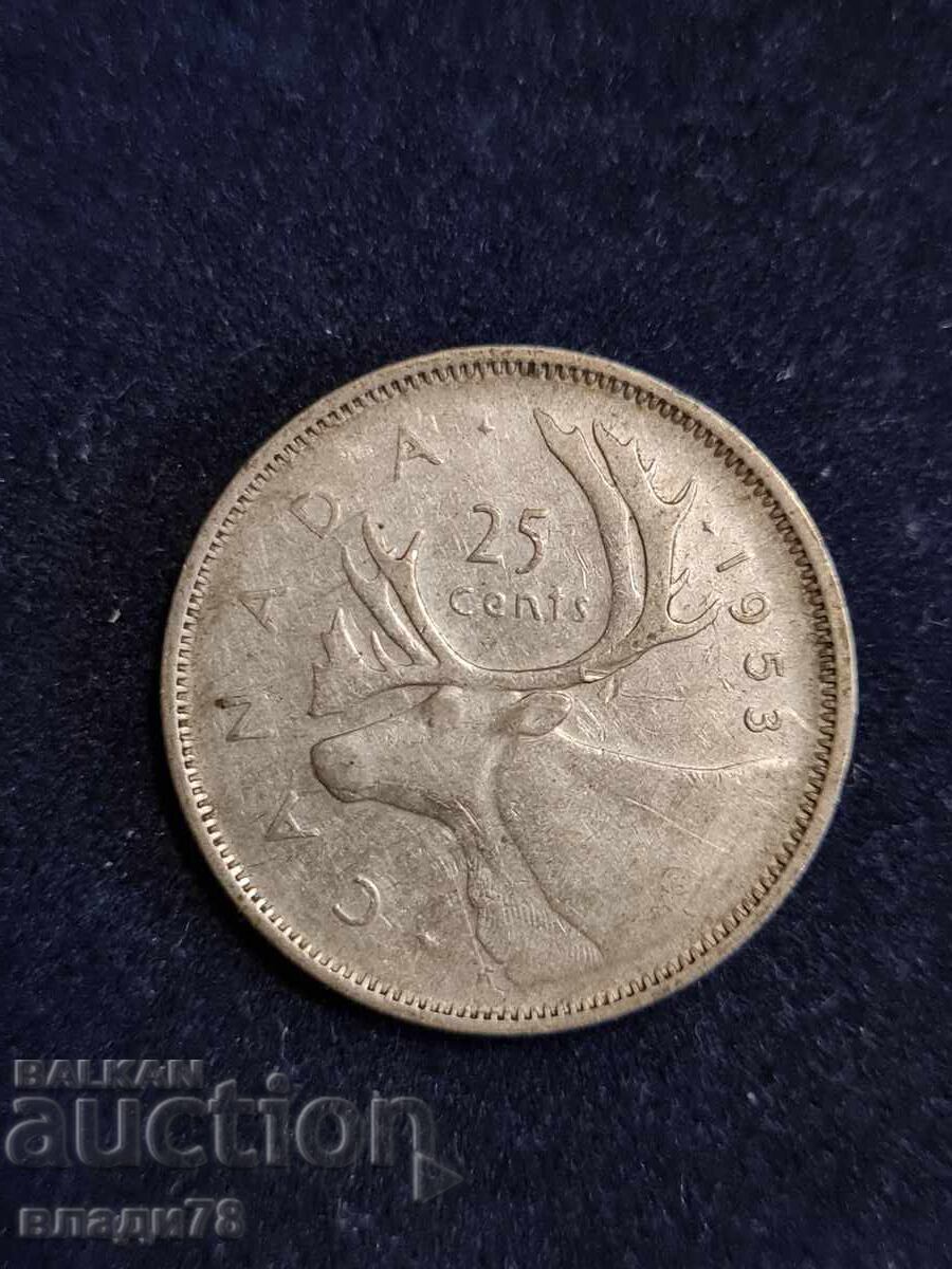 Silver coin 25 cents 1953 with price 10.77 BGN | € 5.51 Silver coin 25 cents 1953 with price 10.77 BGN | € 5.51
