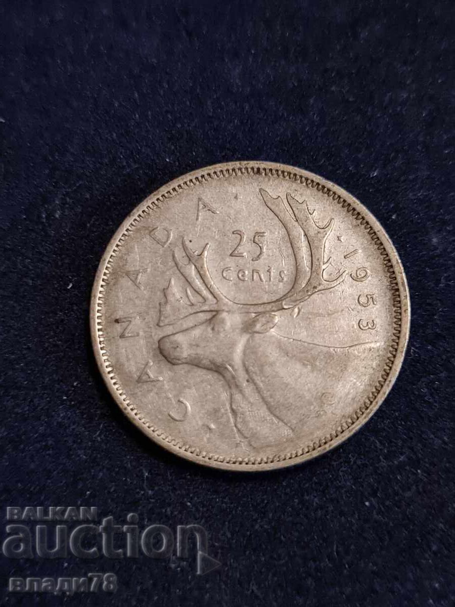 Auction Silver coin 25 cents 1953 Auction Silver coin 25 cents 1953