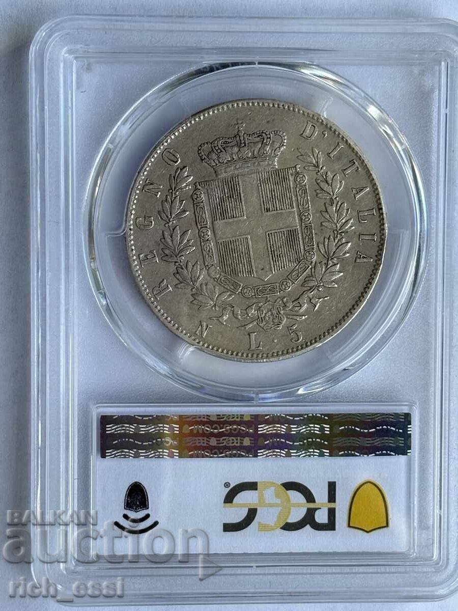 5 Lire 1862, Italy, Silver, VERY RARE - 5