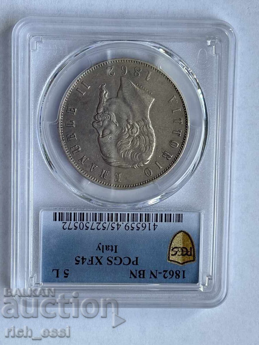 5 Lire 1862, Italy, Silver, VERY RARE - 7