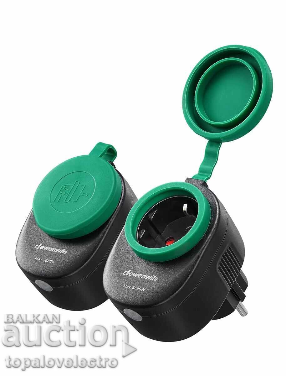 NEW! 2 pcs WiFi Smart Outdoor Sockets IP44 3680W, Alexa and Go