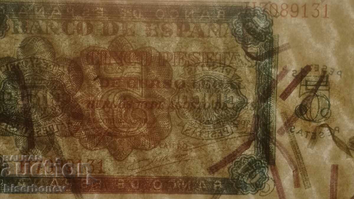 Auction  Spain, Spain 5 Pesetas 1938, UNC-1