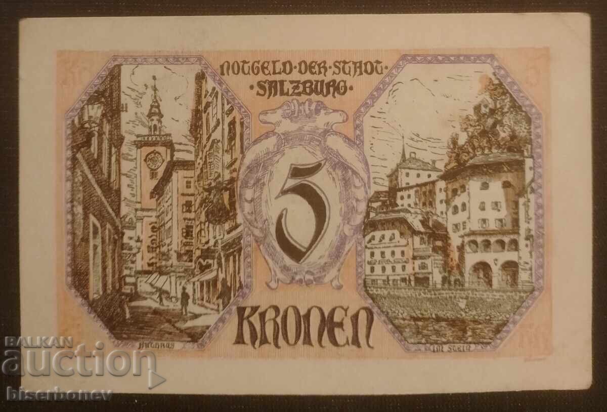 Austria, Salzburg, 5 Kronen 1920, aUNC