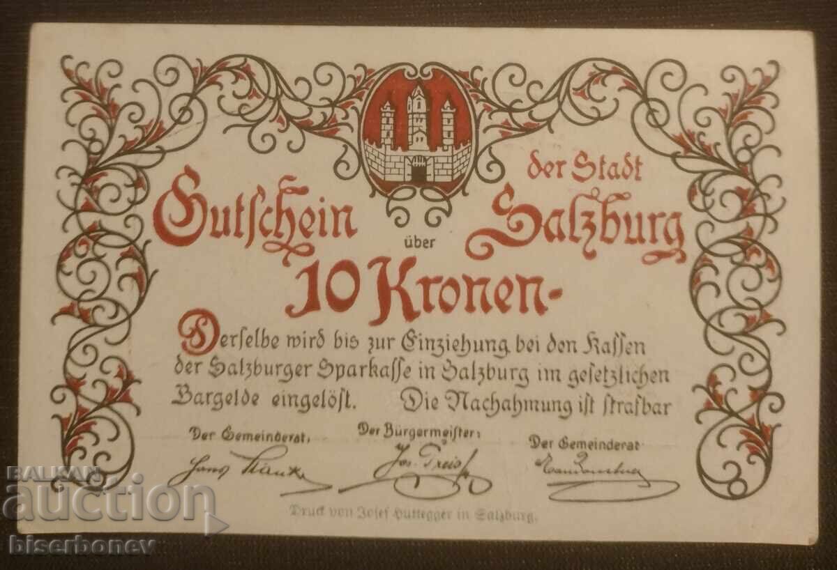 Αυστρία, Σάλτσμπουργκ 10 κορώνες 1920, aUNC με τιμή 22.00 BGN | € 11.25